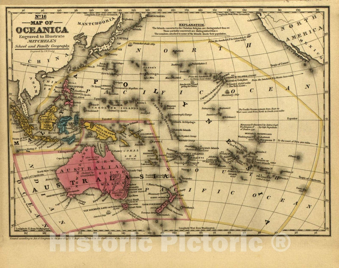 Historic 1839 Map - Mitchell's School Atlas. - Oceania