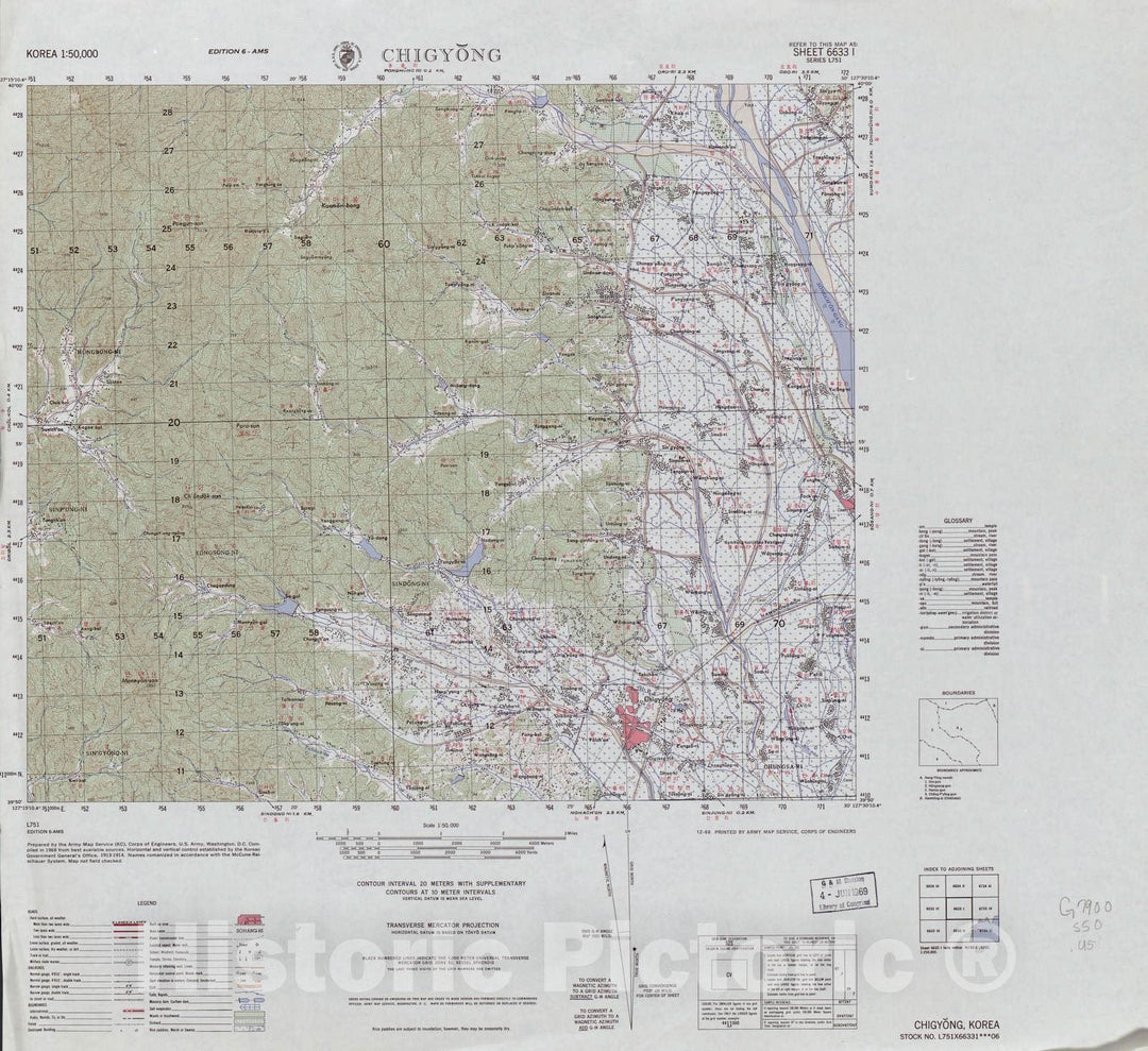 Historic 1945 Map - Korea 1:50,000 - Chigyong, 1968 - Series L751