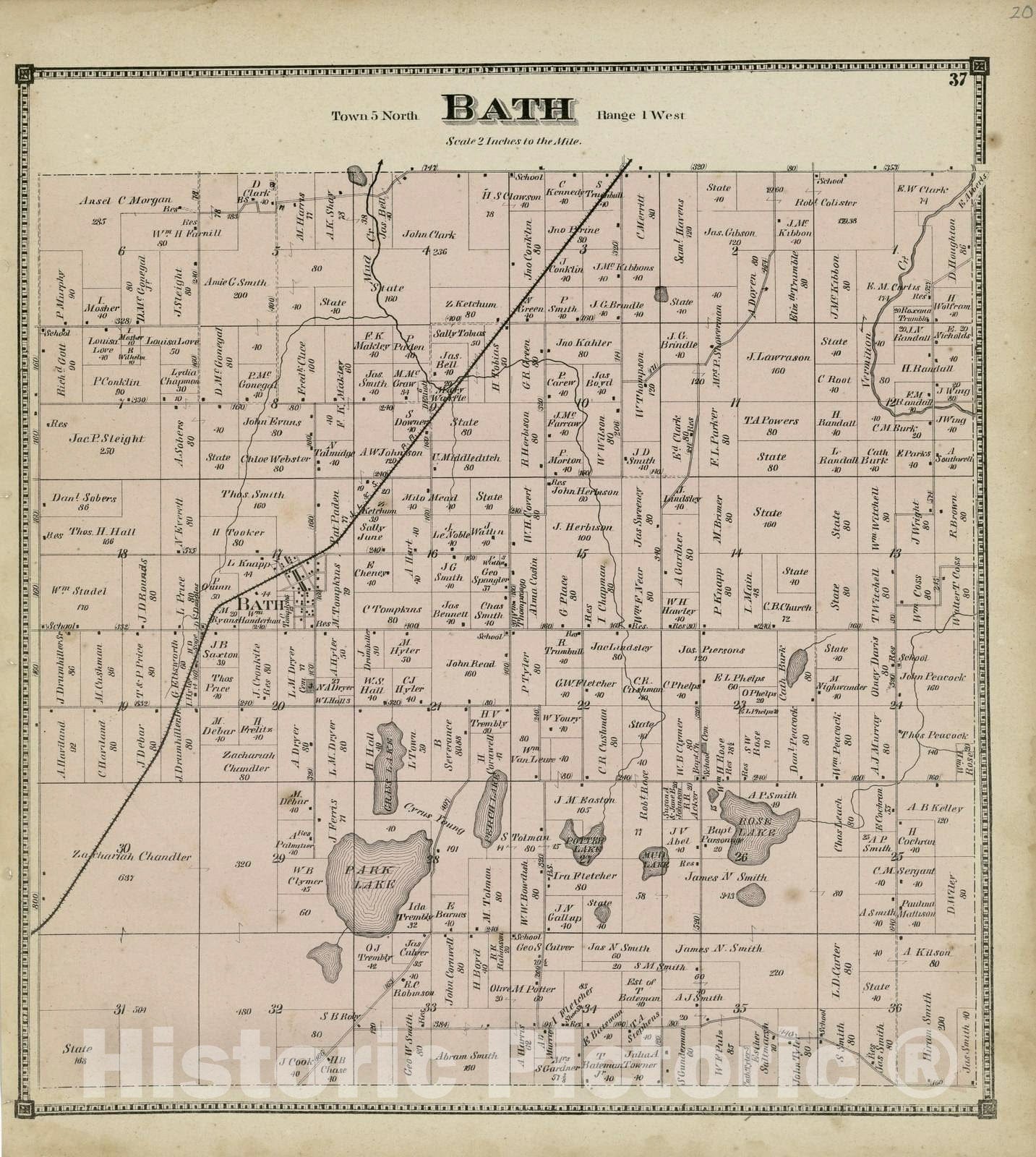 Historic 1873 Map - Atlas of Clinton County, Michigan - Bath