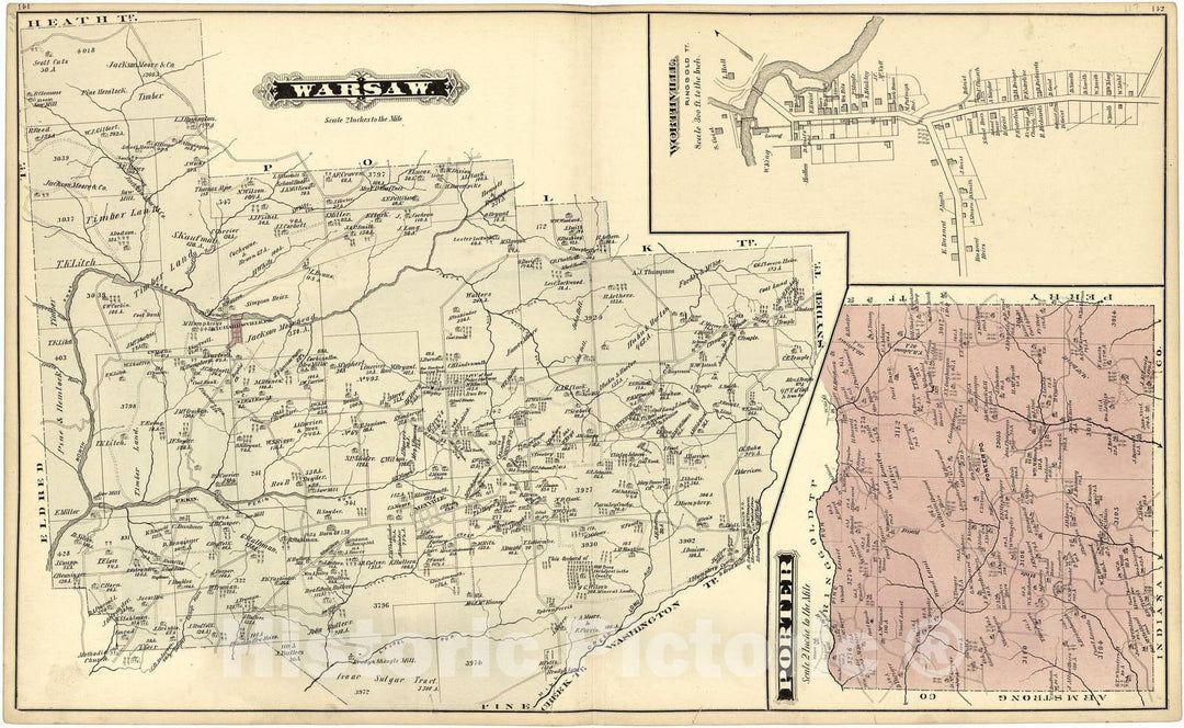 Historic 1878 Map - Atlas of Jefferson County, Pennsylvania - Warsaw; Porter