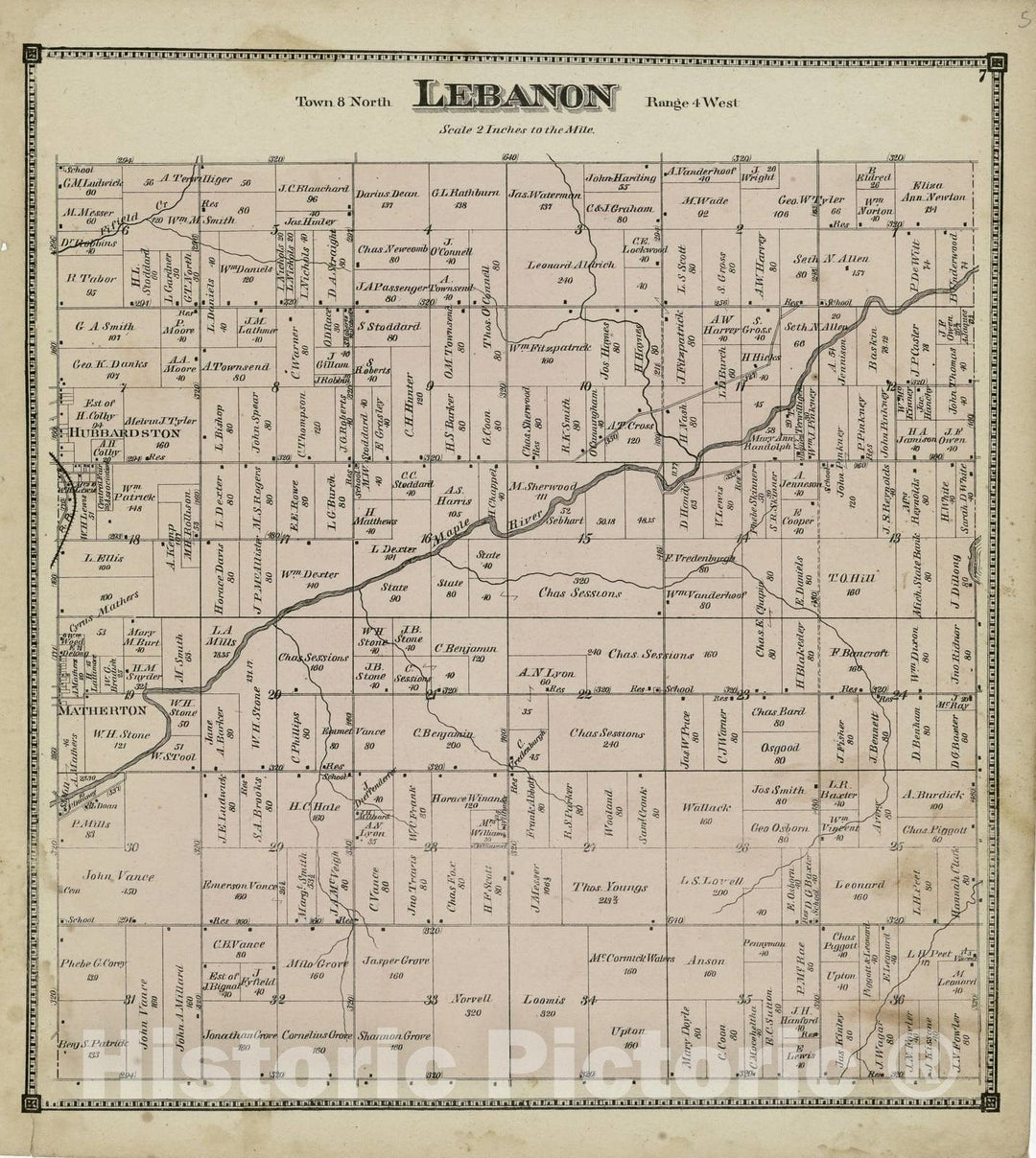 Historic 1873 Map - Atlas of Clinton County, Michigan - Lebanon