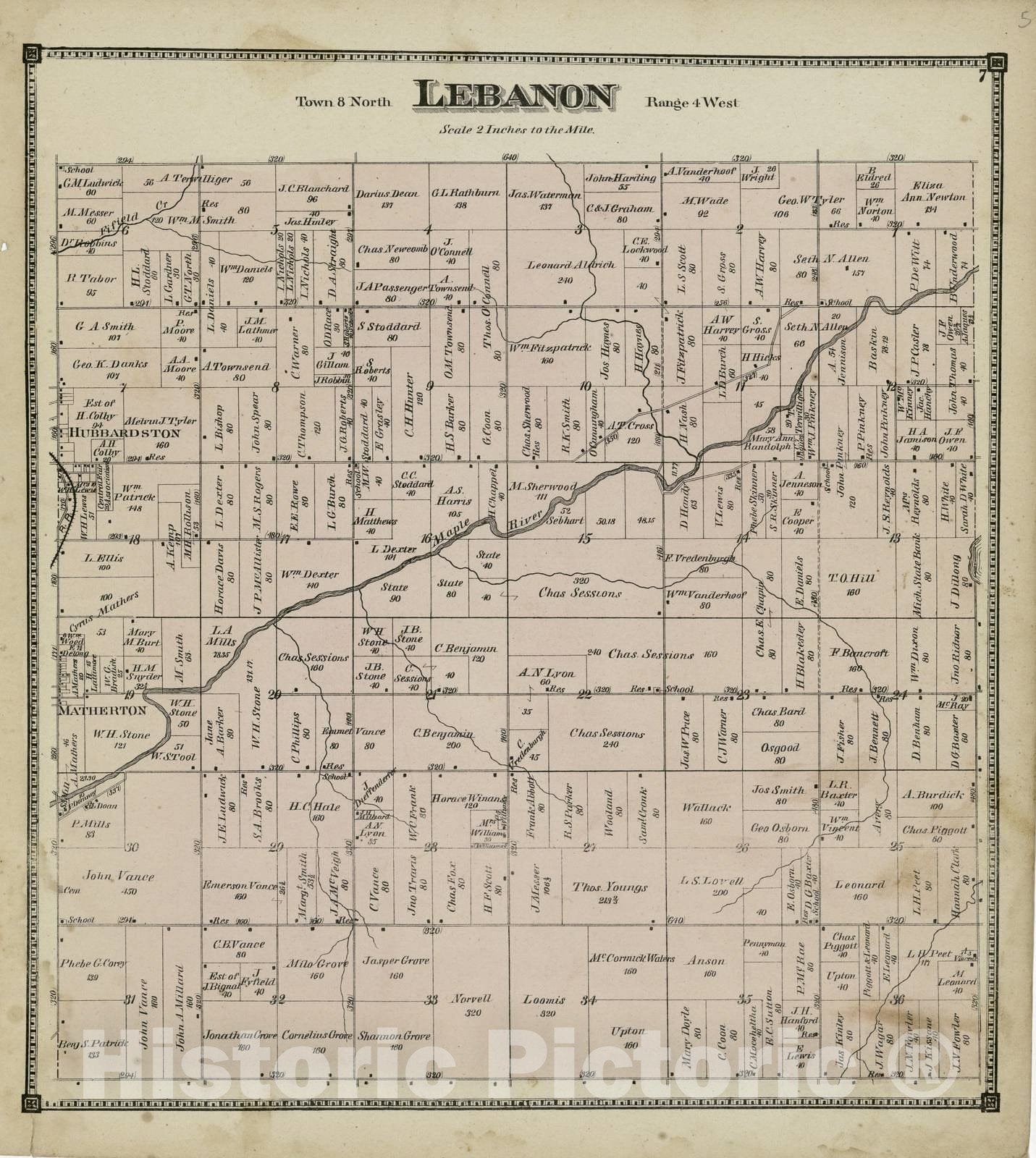 Historic 1873 Map - Atlas of Clinton County, Michigan - Lebanon