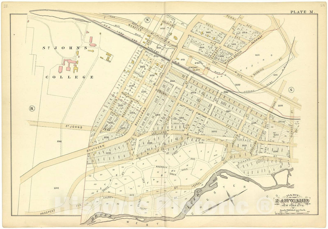 Historic 1882 Map - Atlas of The 24th Ward, City of New York - Part of The 24th Ward New York City - Plate M - Atlas of The Twenty Fourth Ward, New York City