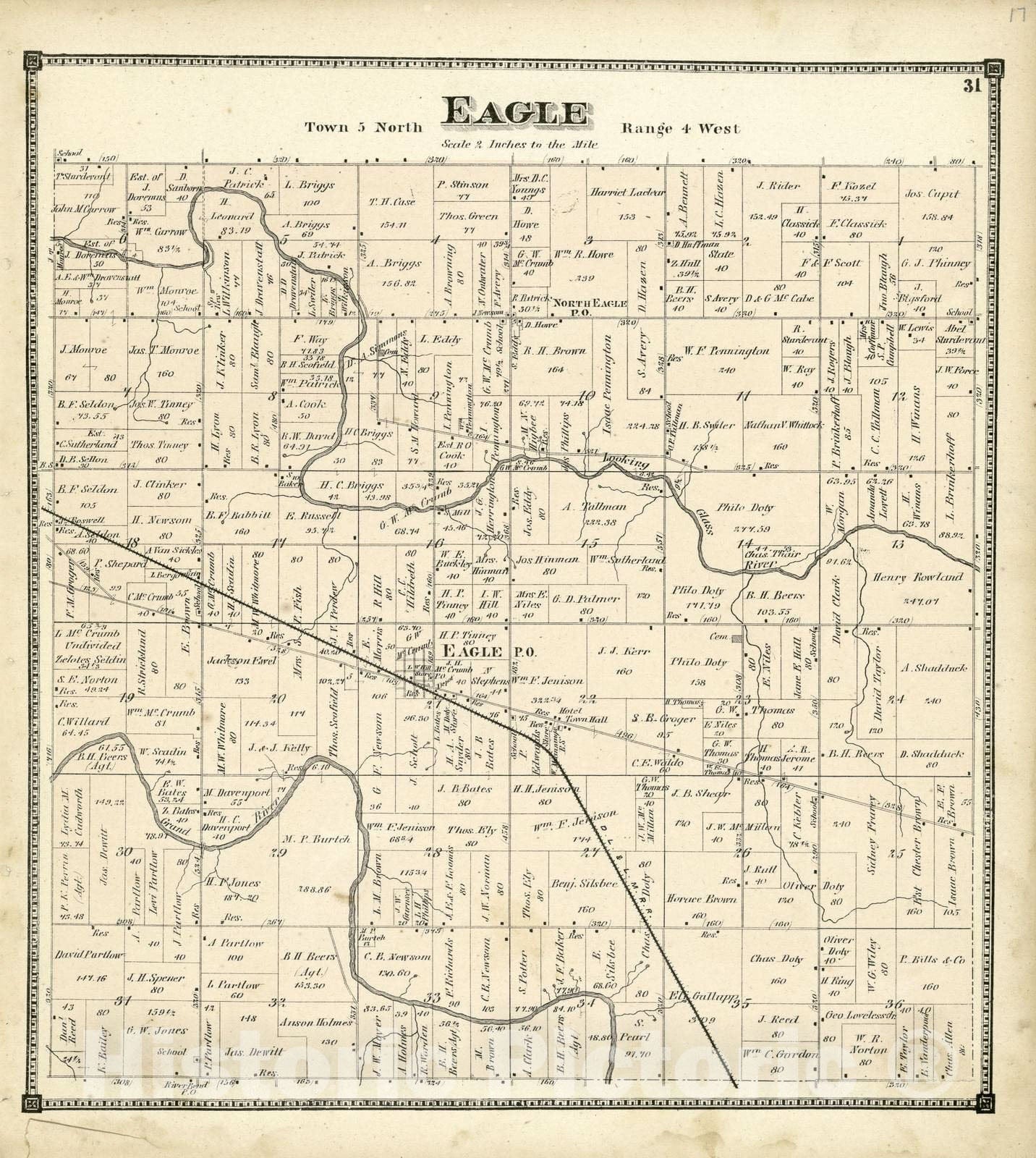 Historic 1873 Map - Atlas of Clinton County, Michigan - Eagle