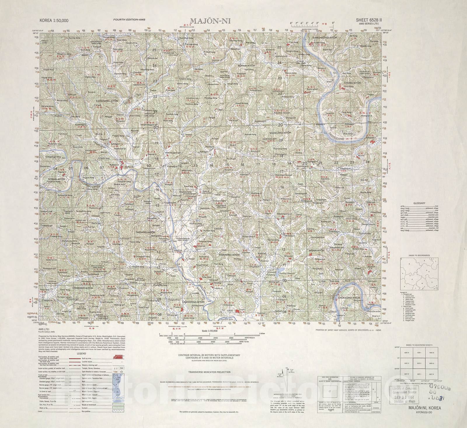 Historic 1945 Map - Korea 1:50,000 - Majon-Ni, 1951 - Series L751