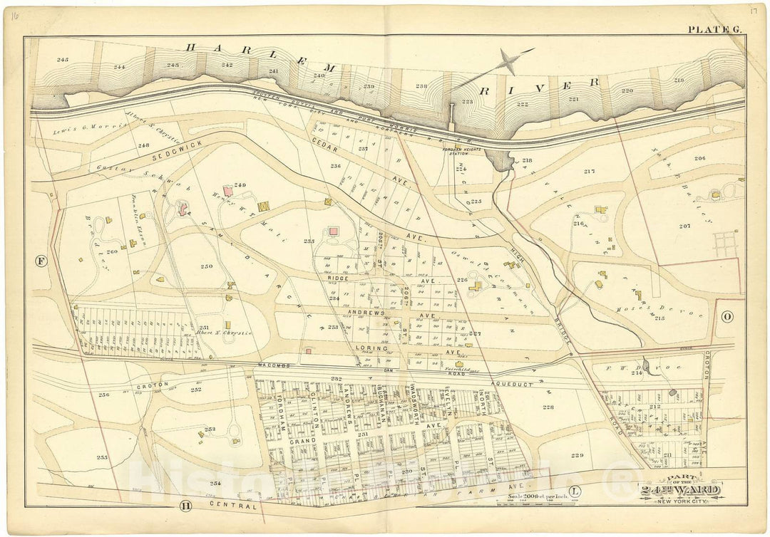 Historic 1882 Map - Atlas of The 24th Ward, City of New York - Part of The 24th Ward New York City - Plate G - Atlas of The Twenty Fourth Ward, New York City