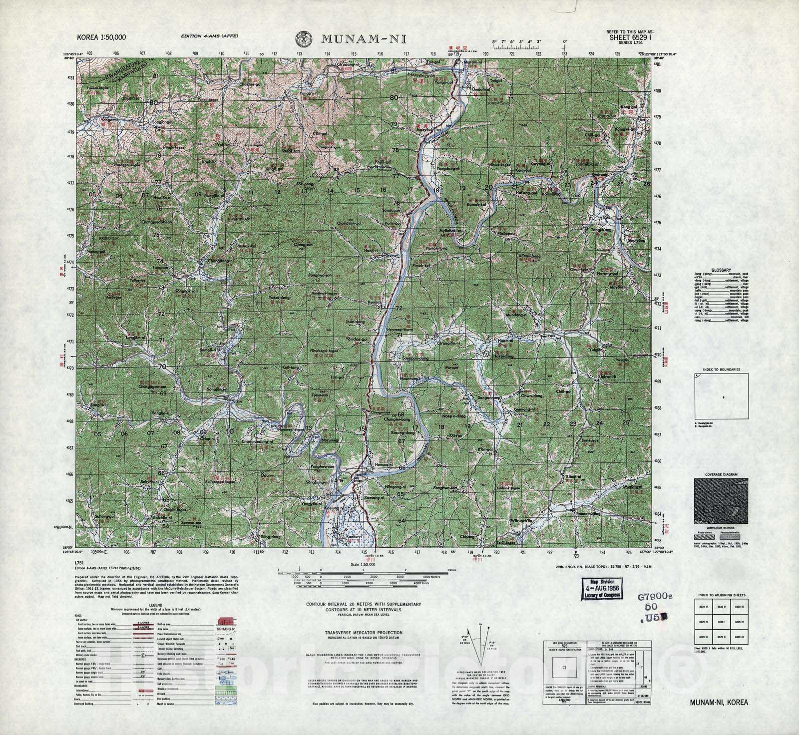 Historic 1945 Map - Korea 1:50,000 - Munam-Ni, 1956 - Series L751