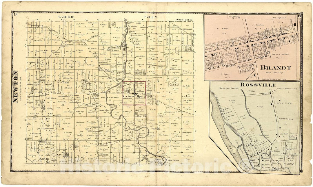 Historic 1871 Map - Atlas of Miami Co, Ohio - Newton; Brandt; Rossville - Atlas of Miami County, Ohio