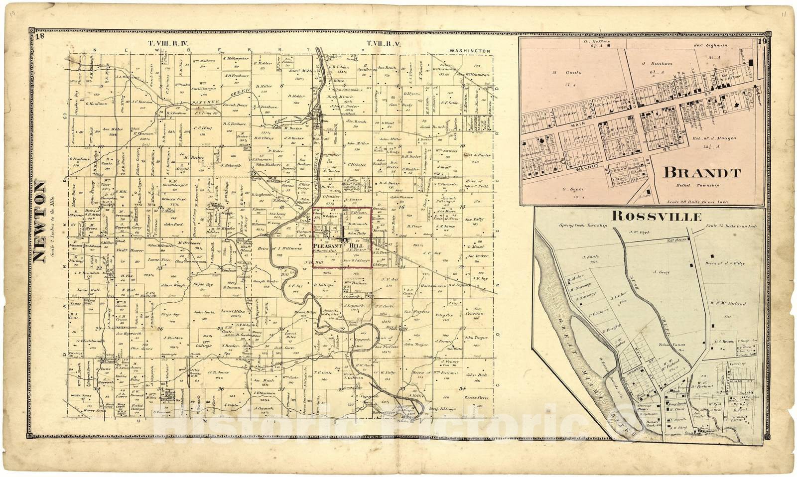 Historic 1871 Map - Atlas of Miami Co, Ohio - Newton; Brandt; Rossville - Atlas of Miami County, Ohio