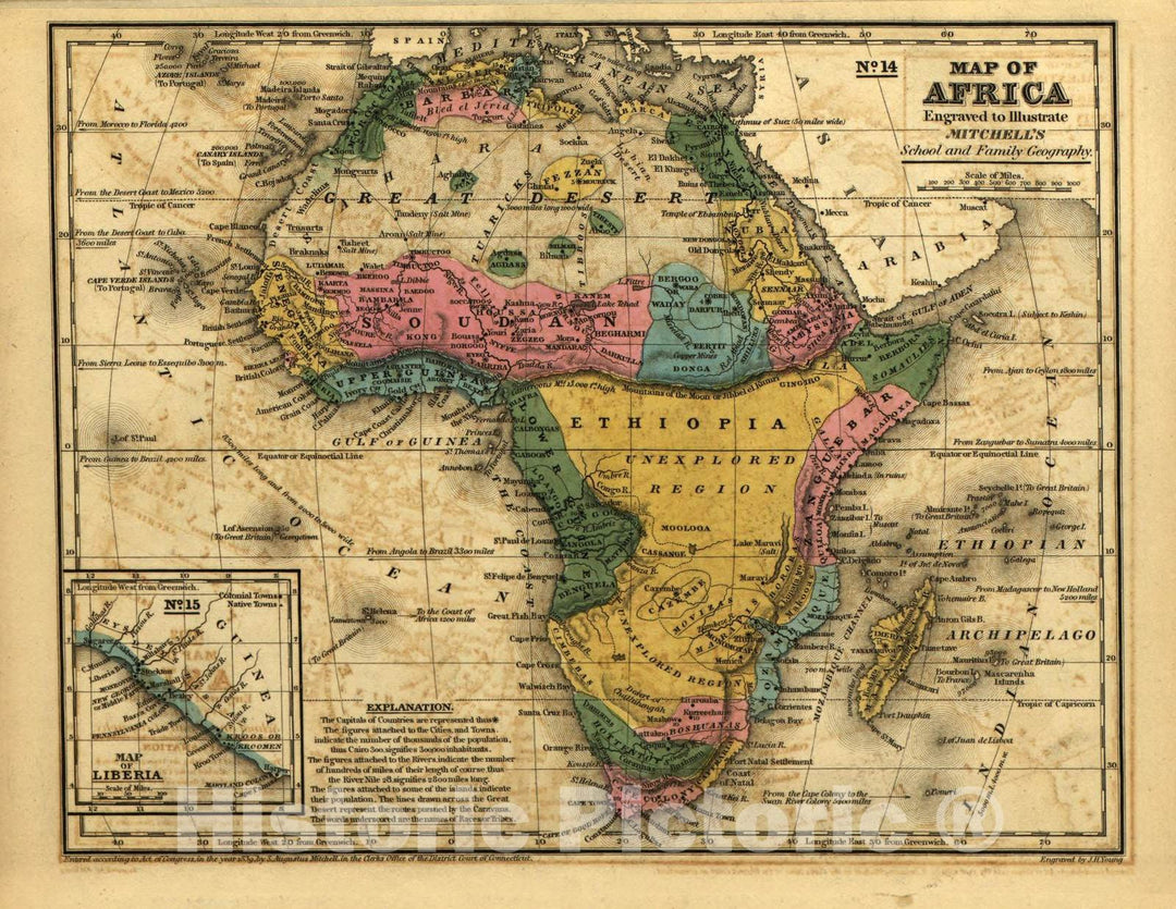 Historic 1839 Map - Mitchell's School Atlas. - Africa