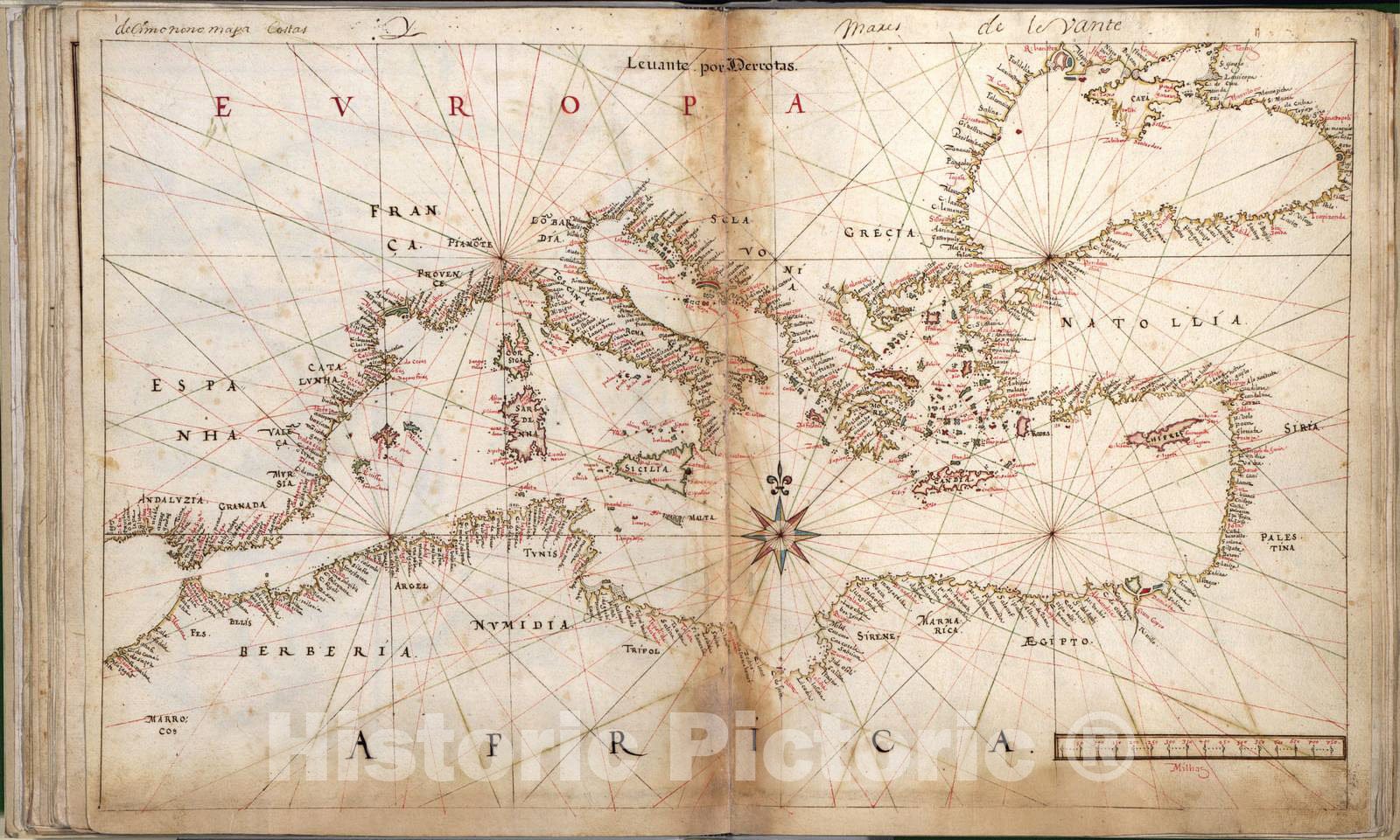 Historic 1630 Map - Taboas geraes de toda a navegaÃ§Ã£o - Mediterranean Sea - 1692