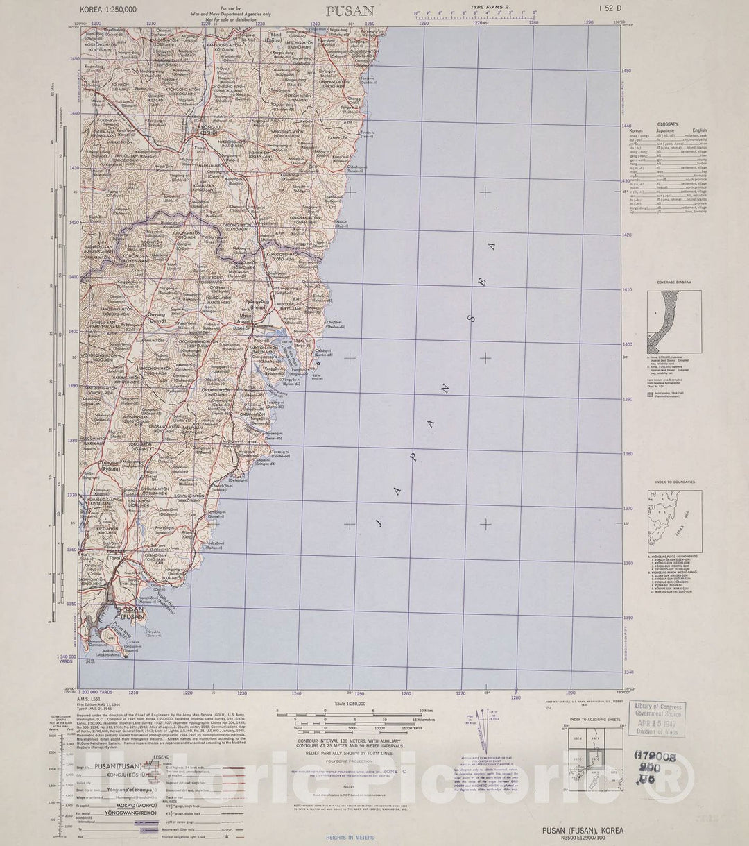 Historic 1944 Map - Korea 1:250,000 - Pusan, 1956 - Series L551