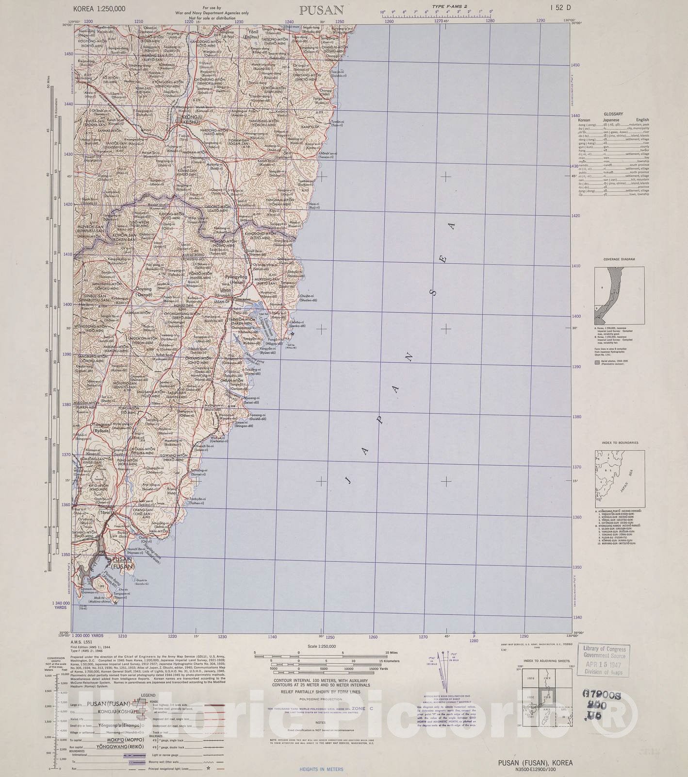 Historic 1944 Map - Korea 1:250,000 - Pusan, 1956 - Series L551