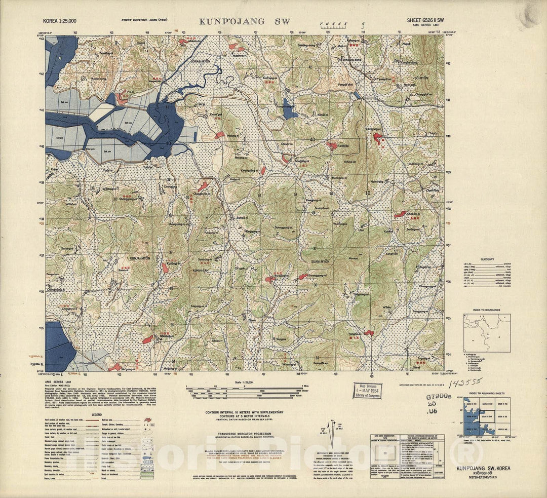 Historic 1952 Map - Korea 1:25,000 - Kunp'ogang SW - Series L851