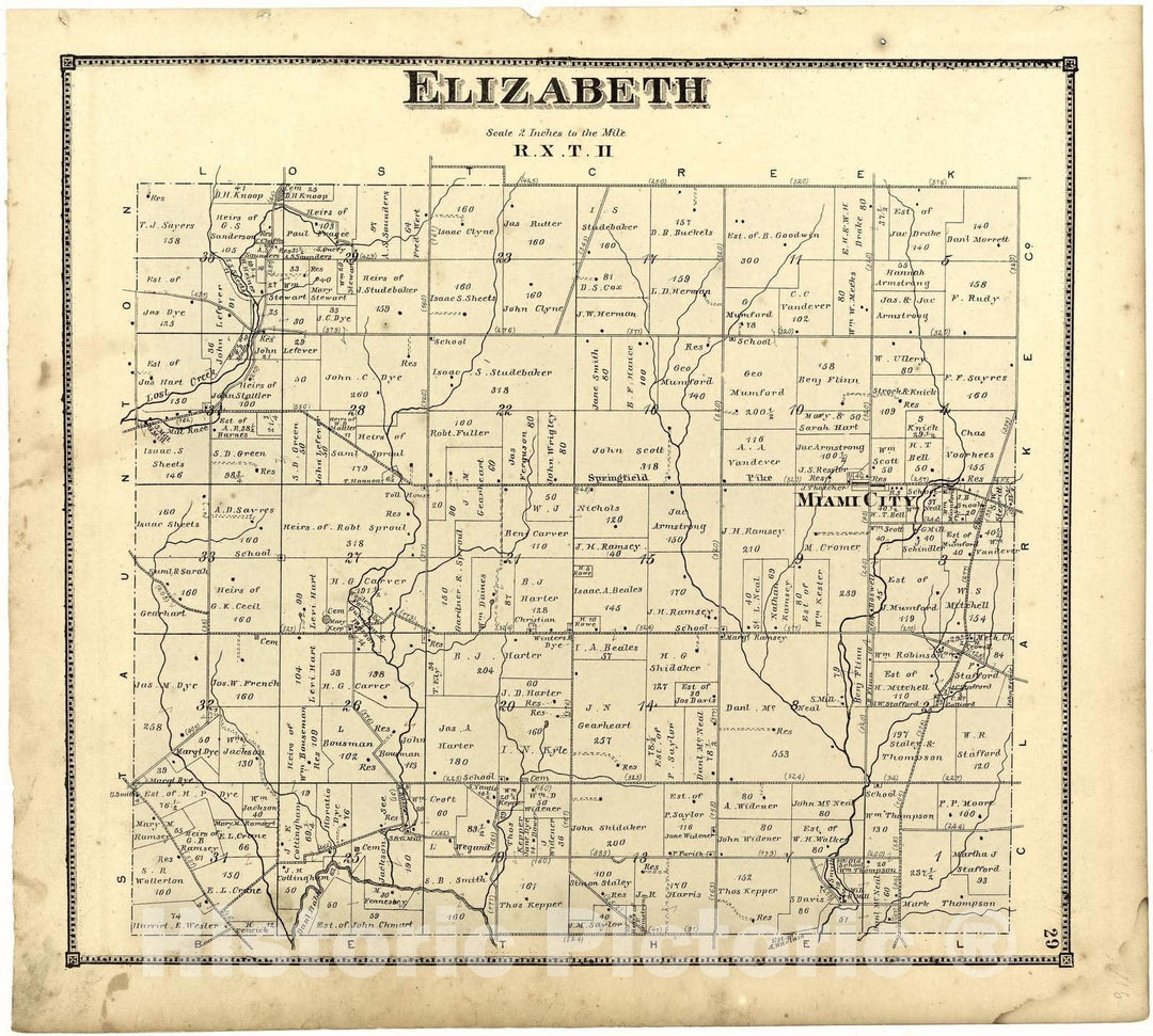 Historic 1871 Map - Atlas of Miami Co, Ohio - Elizabeth - Atlas of Miami County, Ohio