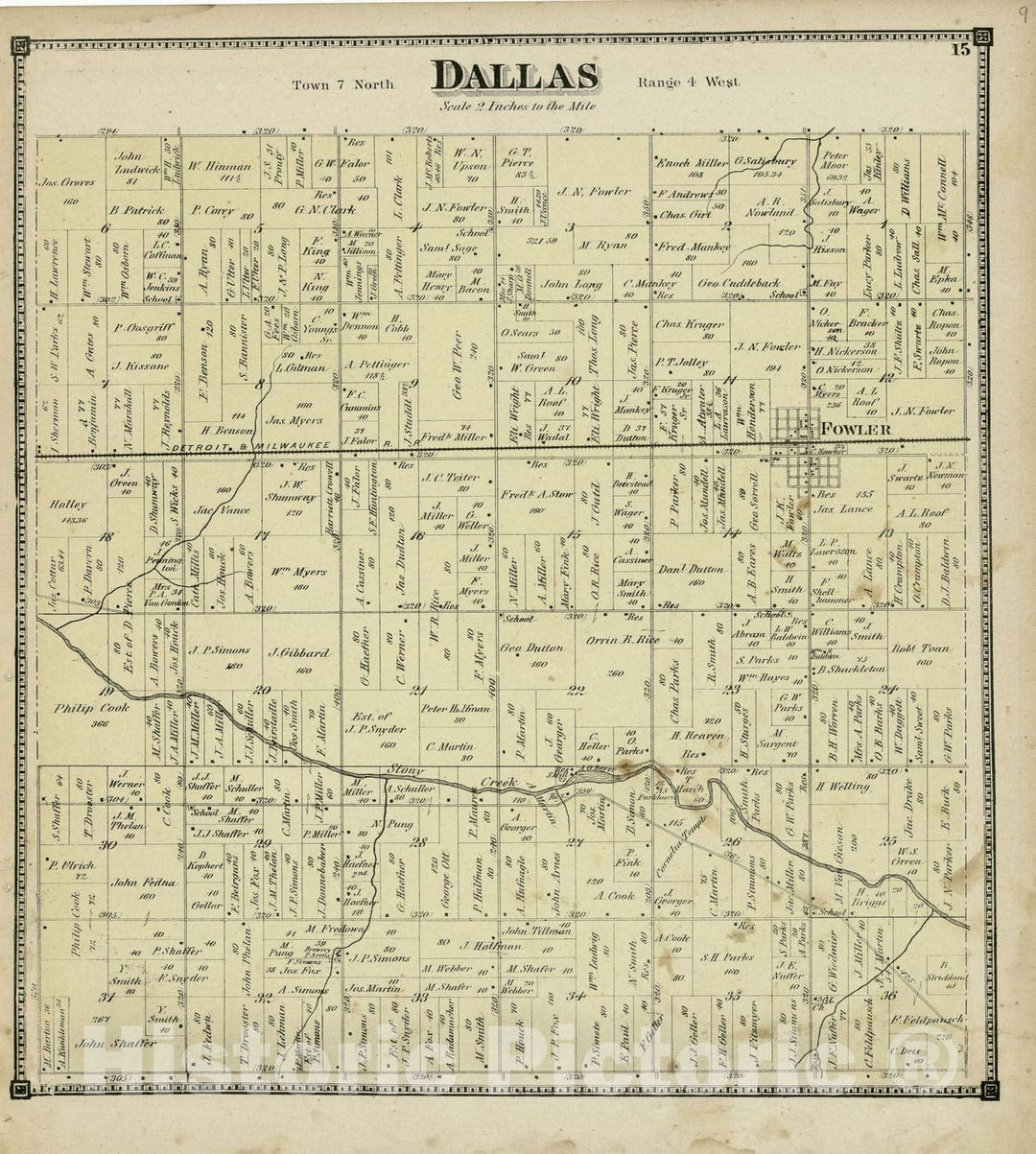 Historic 1873 Map - Atlas of Clinton County, Michigan - Dallas