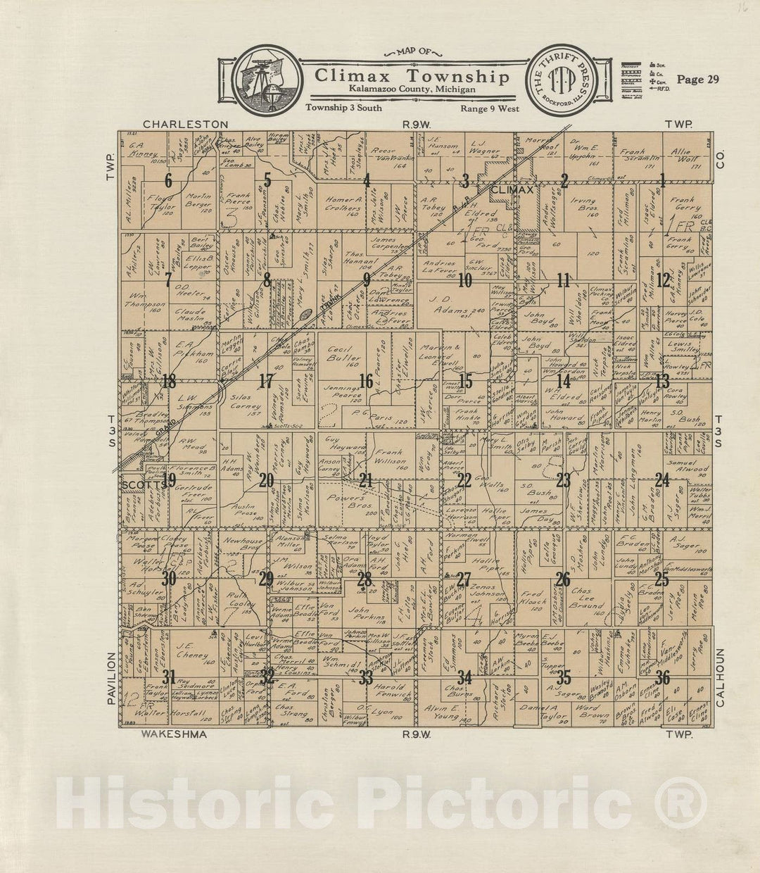 Historic 1928 Map - Plat Book of Kalamazoo County, Michigan - Map of Climax Township - Atlas and plat Book, Kalamazoo County, Michigan