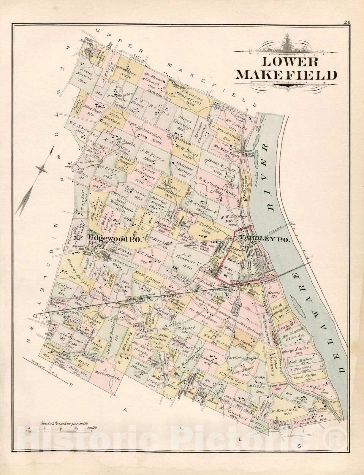 Historic 1891 Map - Atlas of Bucks Co, Penna. - Lower Makefield - Atlas of Bucks County, Pennsylvania