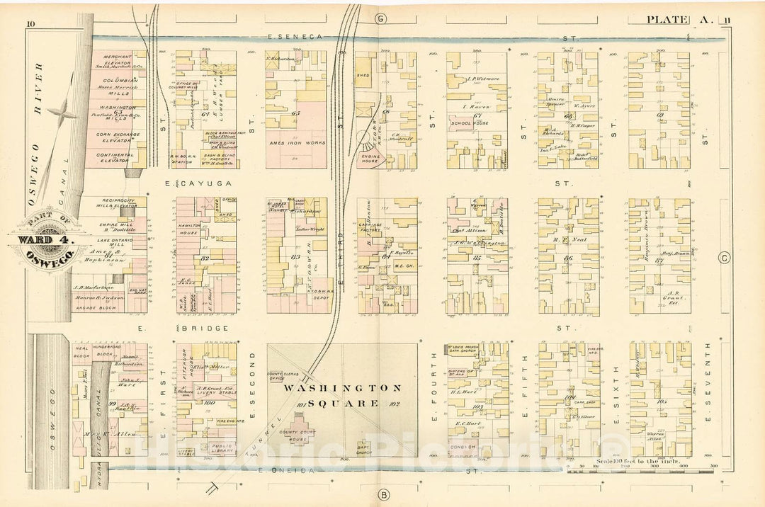 Historic 1880 Map - City Atlas of Oswego, New York - Part of Ward 4. Oswego. Plate A. - Atlas of The City of Oswego N.Y.