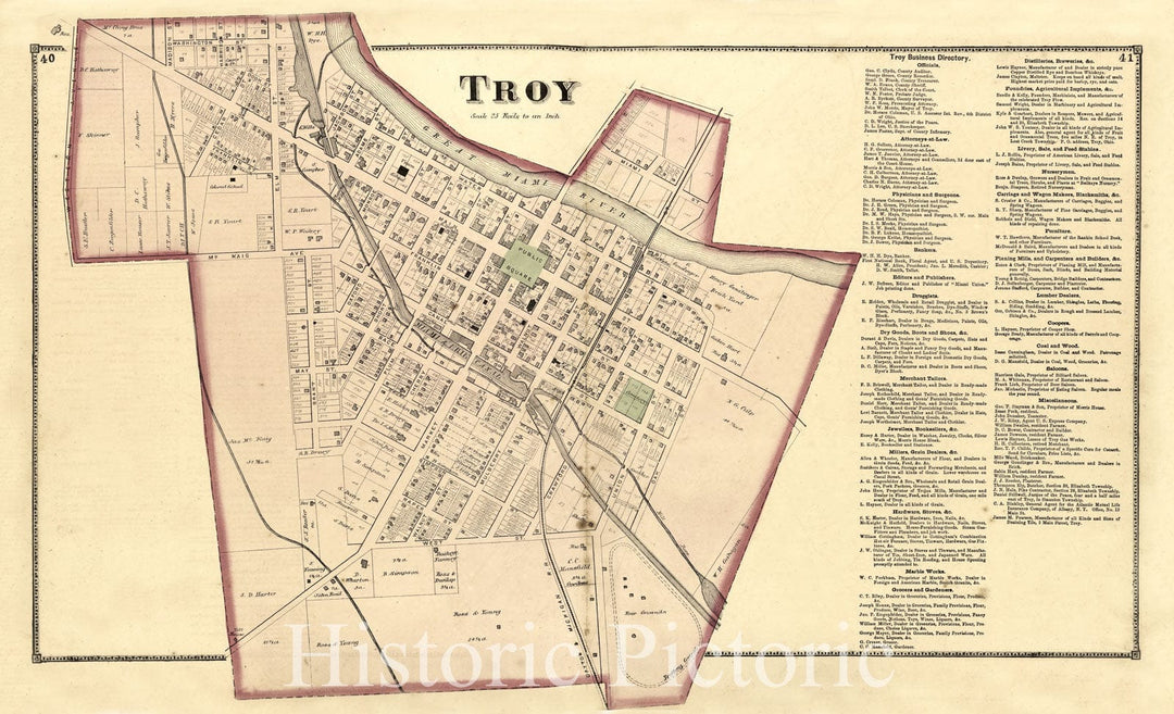 Historic 1871 Map - Atlas of Miami Co, Ohio - Troy - Atlas of Miami County, Ohio