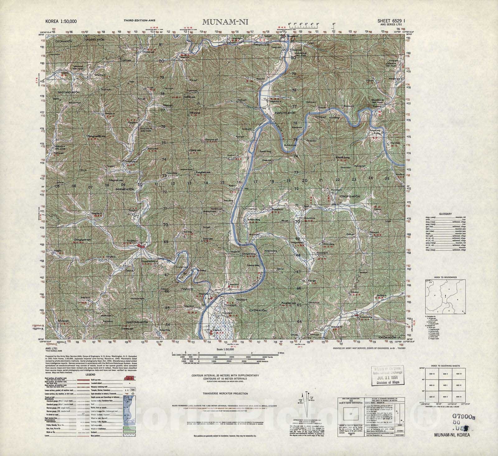 Historic 1945 Map - Korea 1:50,000 - Munam-Ni, 1951 - Series L751