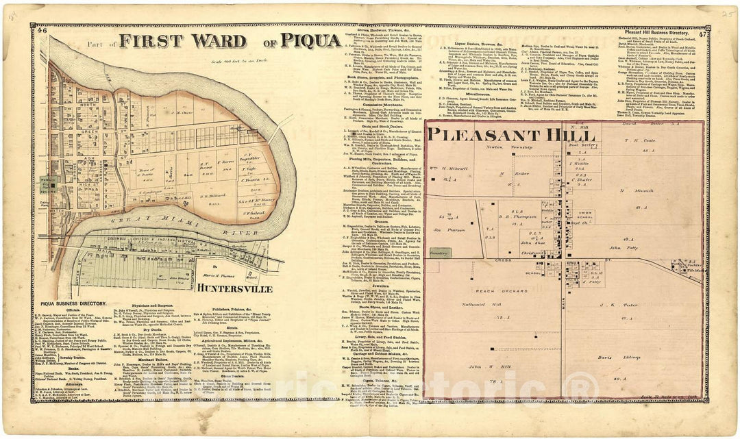 Historic 1871 Map - Atlas of Miami Co, Ohio - Part of First Ward of Piqua - Atlas of Miami County, Ohio