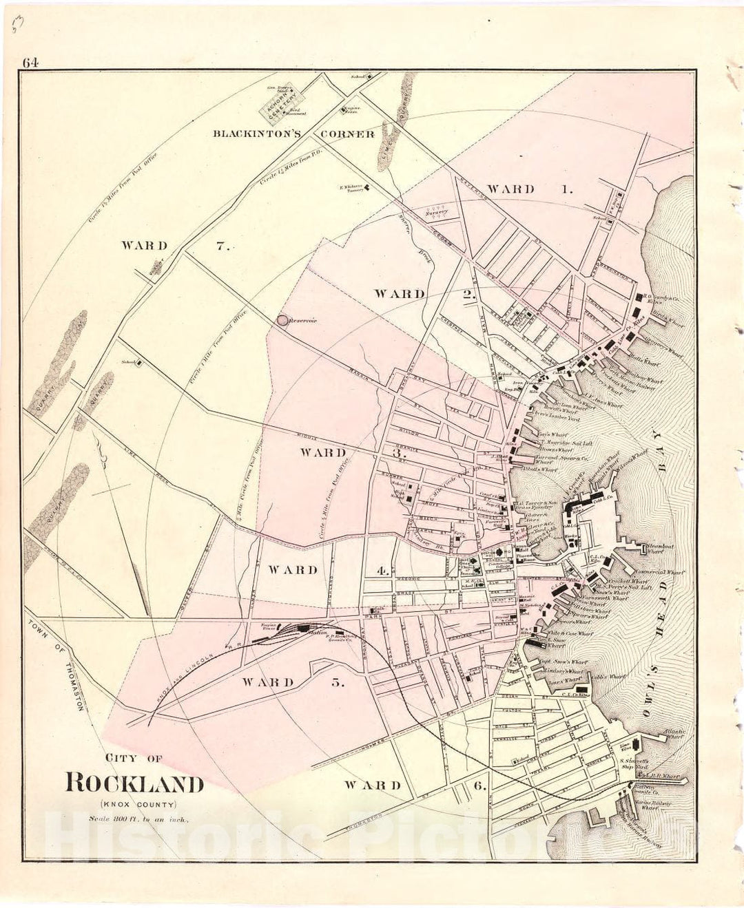 Historic 1887 Map - Colby's Atlas of The State of Maine - City of Rockland