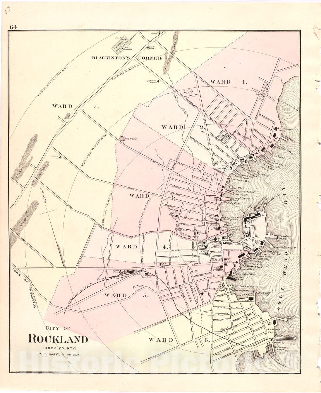 Historic 1887 Map - Colby's Atlas of The State of Maine - City of Rockland