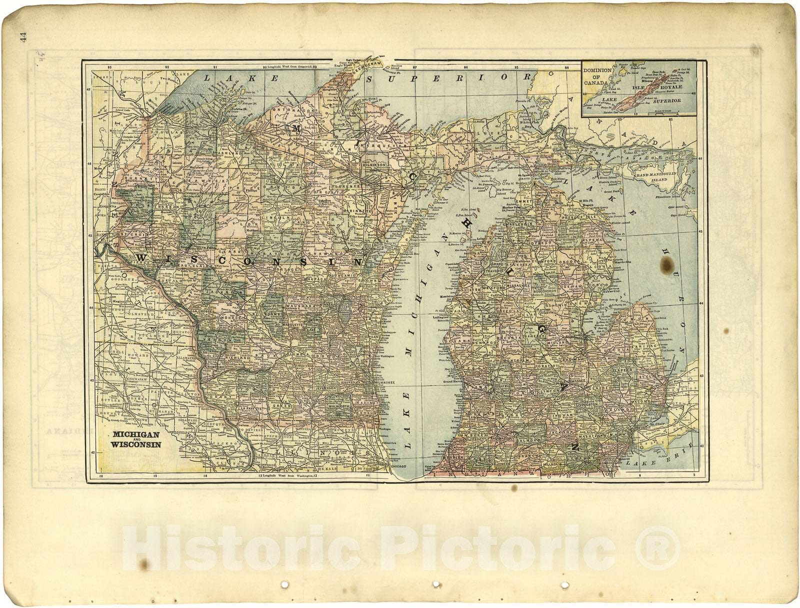 Historic 1896 Map - Riddell's Greene County Atlas, 1896. - Michigan and Wisconsin - Riddell's Atlas of Greene County, Ohio :