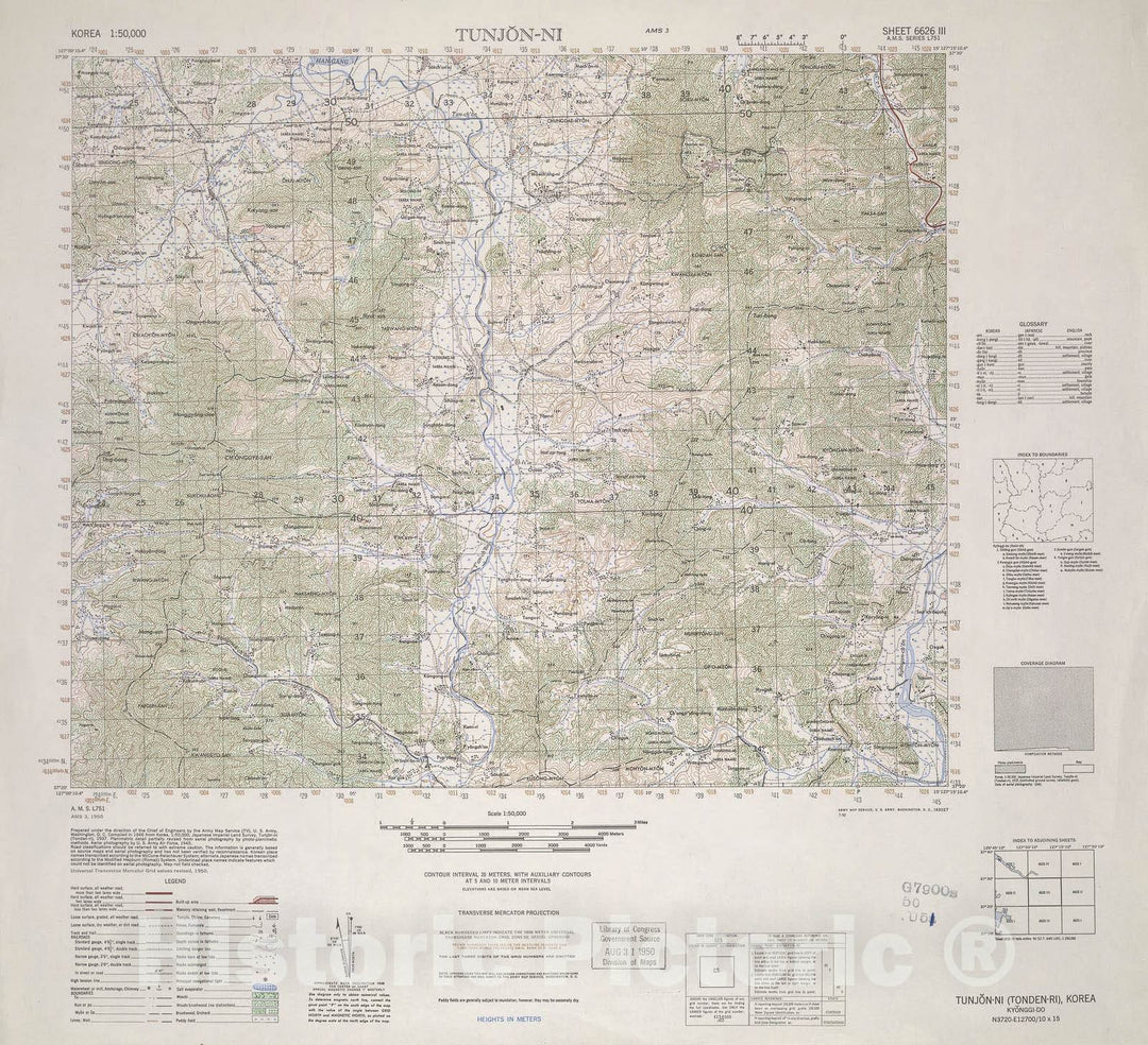 Historic 1945 Map - Korea 1:50,000 - Tungon-Ni, 1950 - Series L751