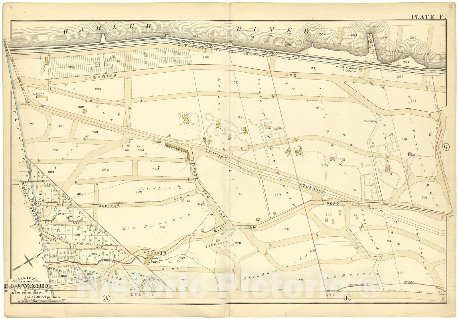 Historic 1882 Map - Atlas of The 24th Ward, City of New York - Part of The 24th Ward New York City - Plate F - Atlas of The Twenty Fourth Ward, New York City