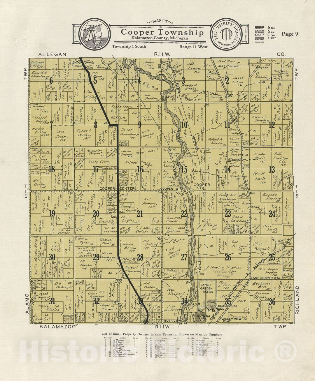 Historic 1928 Map - Plat Book of Kalamazoo County, Michigan - Map of Cooper Township - Atlas and plat Book, Kalamazoo County, Michigan