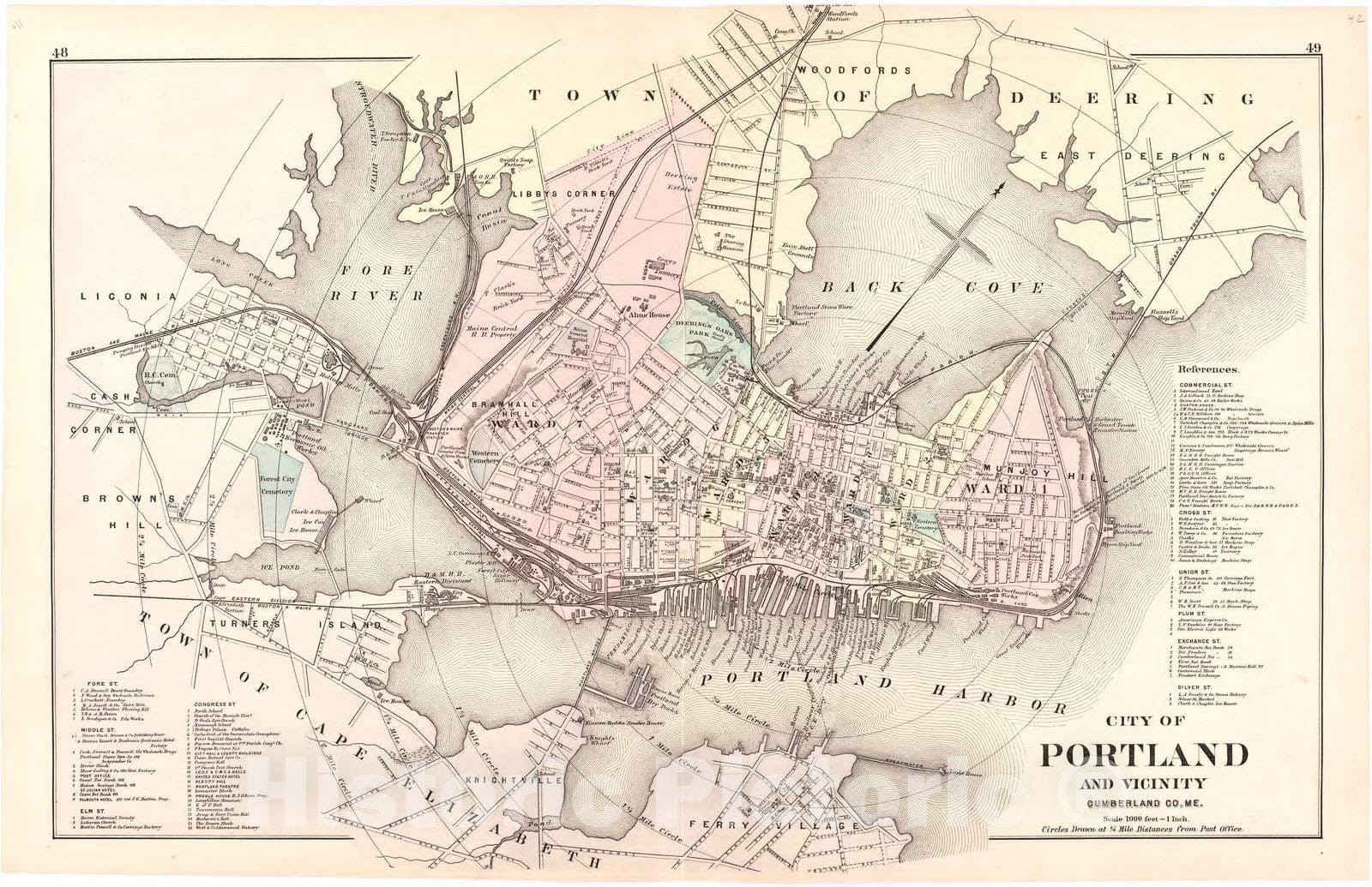 Historic 1887 Map - Colby's Atlas of The State of Maine - City of Portland and Vicinity Cumberland Co. Me.