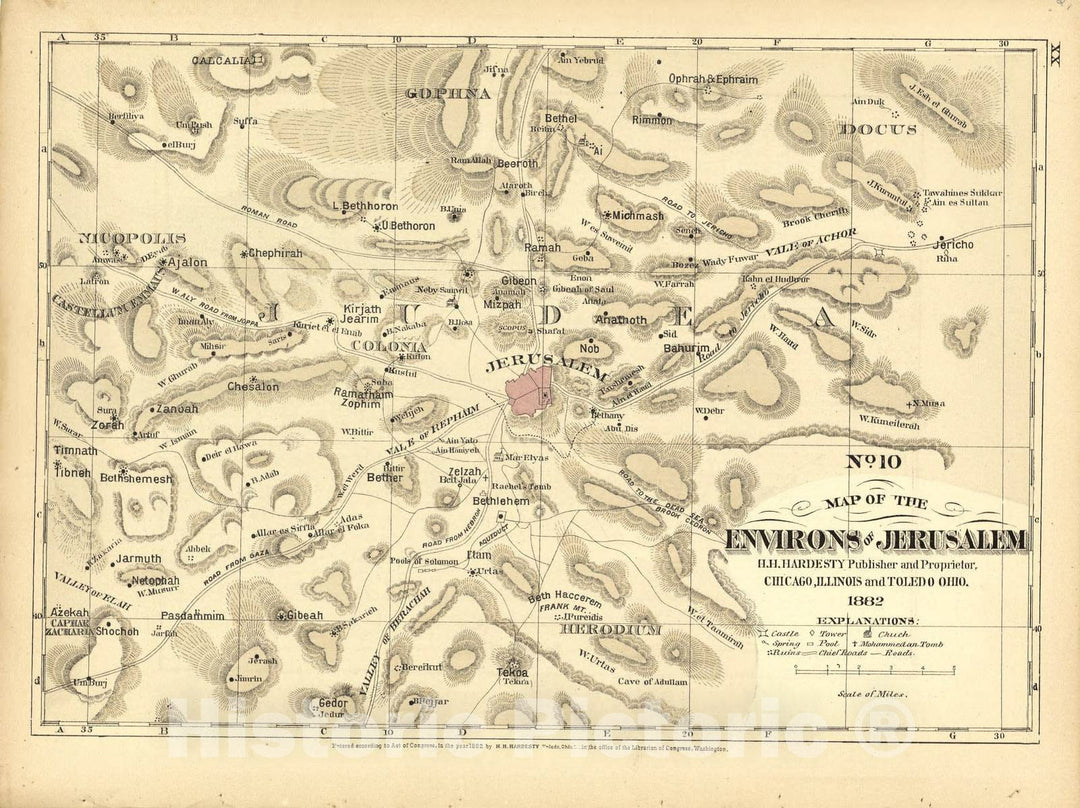 Historic 1882 Map - Historical Hand-Atlas, Illustrated - No. 10 Map of The Environs of Jerusalem - Historical Hand Atlas, Illustrated, General & Local