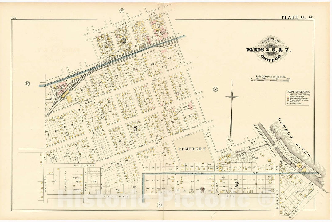 Historic 1880 Map - City Atlas of Oswego, New York - Parts of Wards 3. 5. & 7. Oswego. Plate O. - Atlas of The City of Oswego N.Y.