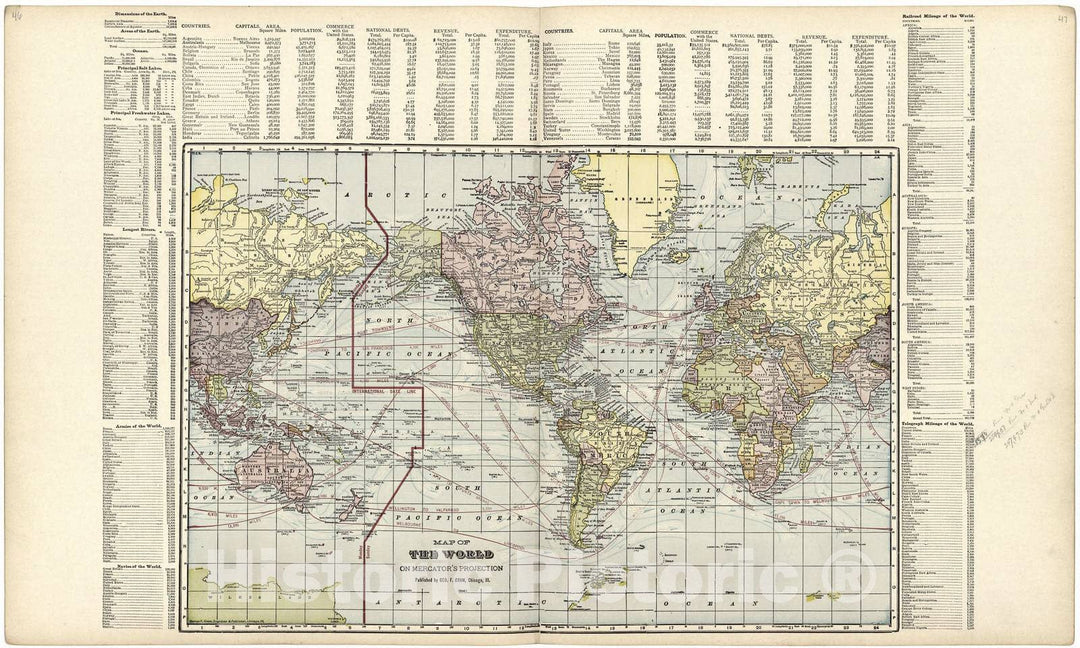 Historic 1909 Map - Standard Atlas of Wood County, Wisconsin - Map of The World on Mercator's Projection