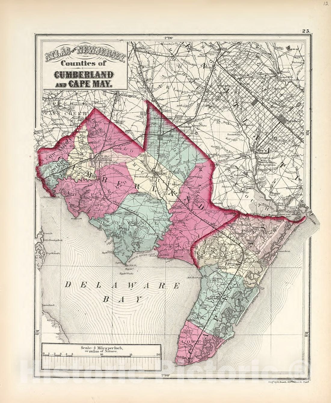 Historic 1873 Map - Combined Atlas of The State of New Jersey - Counties of Camden, Salem and Gloucester - Atlas of The Late Township of Greenville