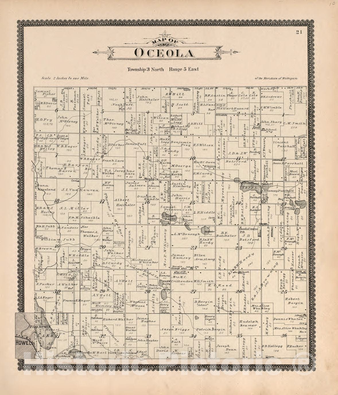 Historic 1895 Map - Standard Atlas of Livingston County, Michigan - Hamburg, Pettysville, Fleming P.O, Chilson, Oak Grove