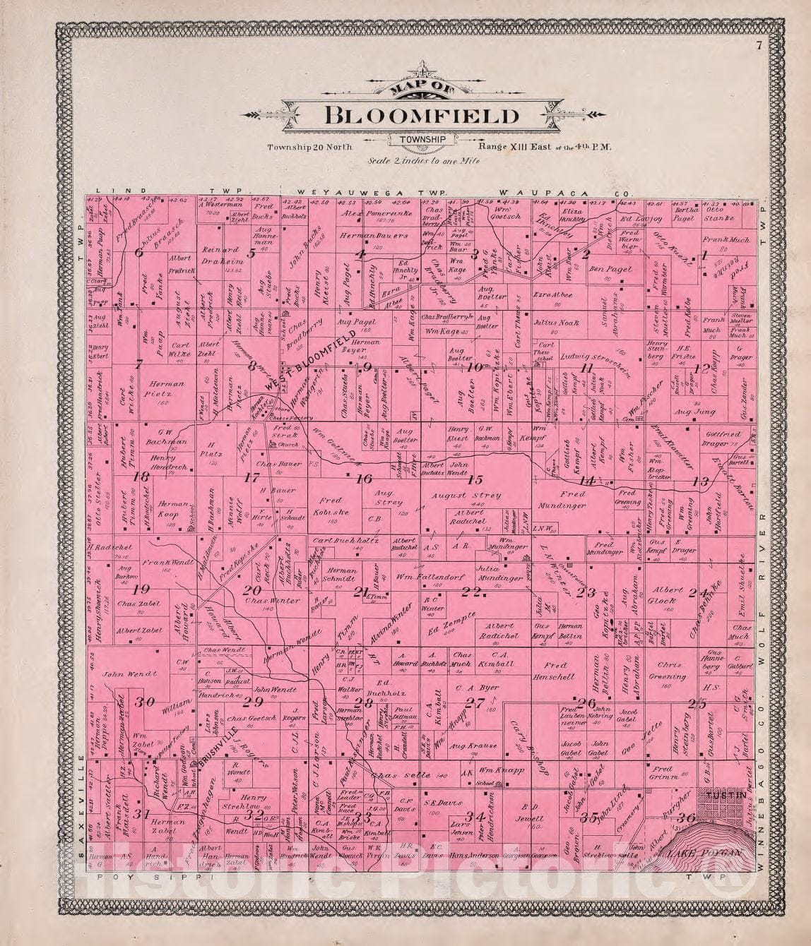 Historic 1906 Map - Atlas of Waushara County, Wisconsin : containing maps of Villages, Cities and townships of The County, maps of State and United States. - Wild Rose