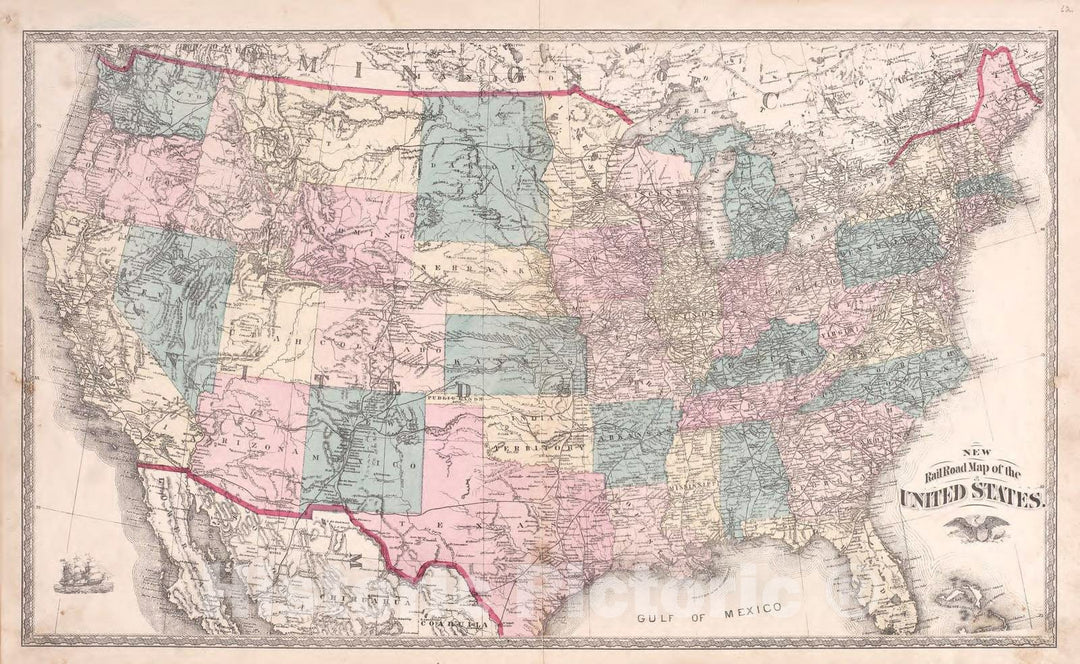 Historic 1880 Map - Atlas of Steuben Co, Indiana - New Railroad Map of The United States - Illustrated Historical Atlas of Steuben County, Indiana