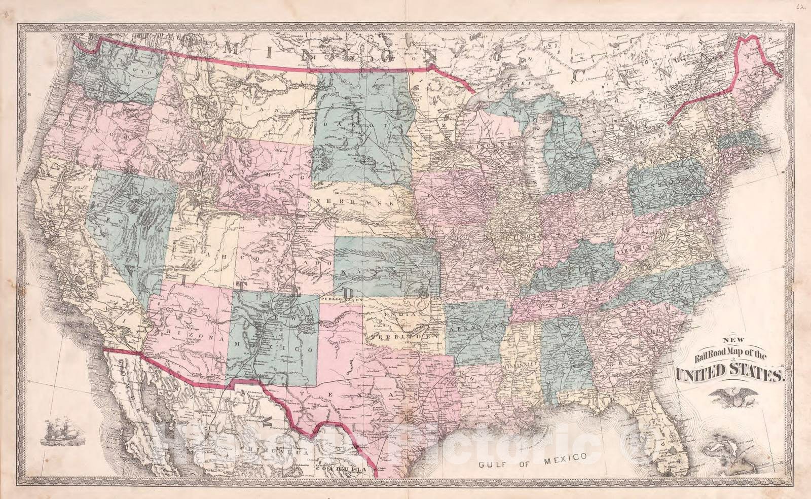 Historic 1880 Map - Atlas of Steuben Co, Indiana - New Railroad Map of The United States - Illustrated Historical Atlas of Steuben County, Indiana