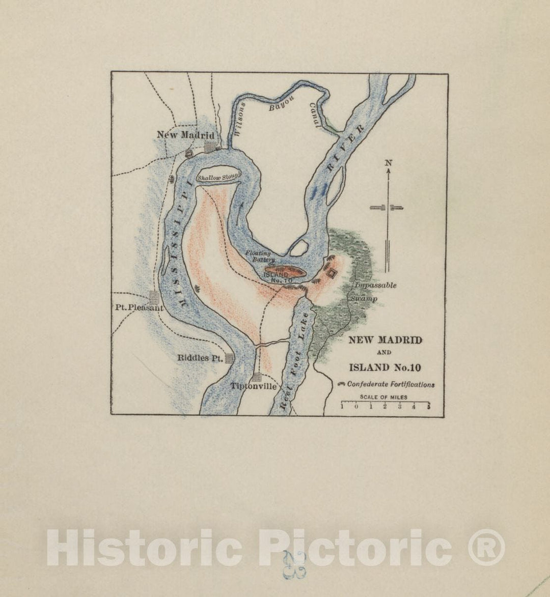 Historic 1914 Map - Campaigns of The American Civil War-Atlas - New Madrid and Island No. 10 - American Civil War Atlas