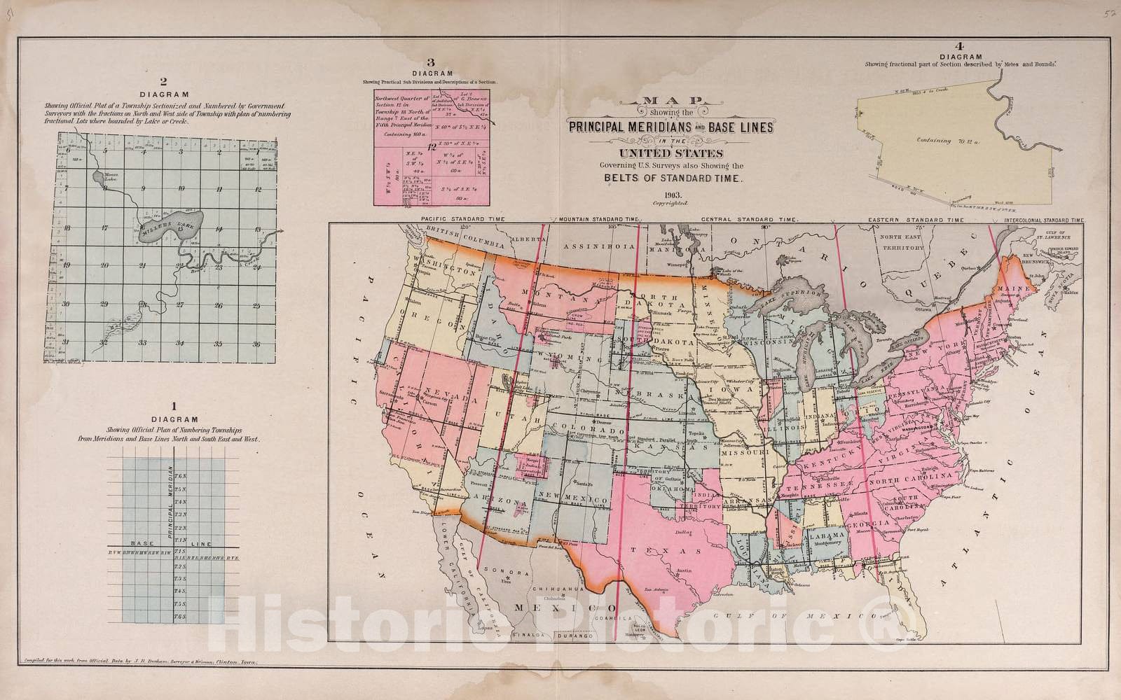 Historic 1904 Map - Plat Book of Jackson County, Missouri - Map Showing The Principal Meridians & Base Lines in The United States