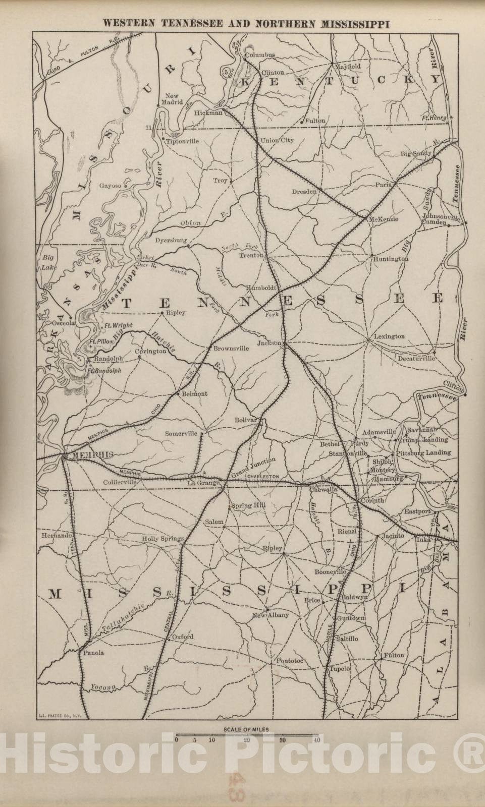 Historic 1914 Map - Campaigns of The American Civil War-Atlas - Western Tennessee and Northern Mississippi - American Civil War Atlas