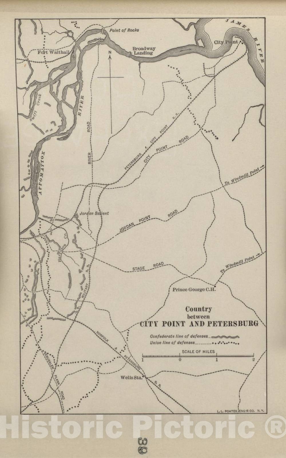 Historic 1914 Map - Campaigns of The American Civil War-Atlas - Country Between City Point and Petersburg - American Civil War Atlas