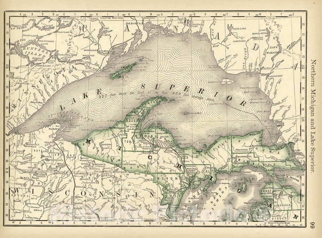 Historic 1878 Map - Rand McNally & Co's Business Atlas - Northern Michigan and Lake Superior -