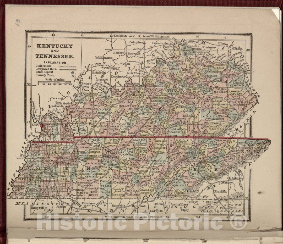 Historic 1861 Map - The Campaign Atlas, for 1861 : United States. - Kentucky and Tennessee