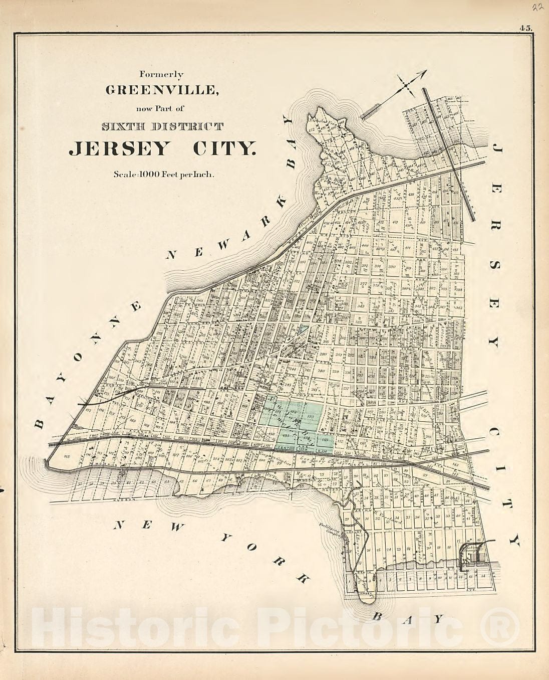 Historic 1873 Map - Combined Atlas of The State of New Jersey - Jersey City - Atlas of The Late Township of Greenville