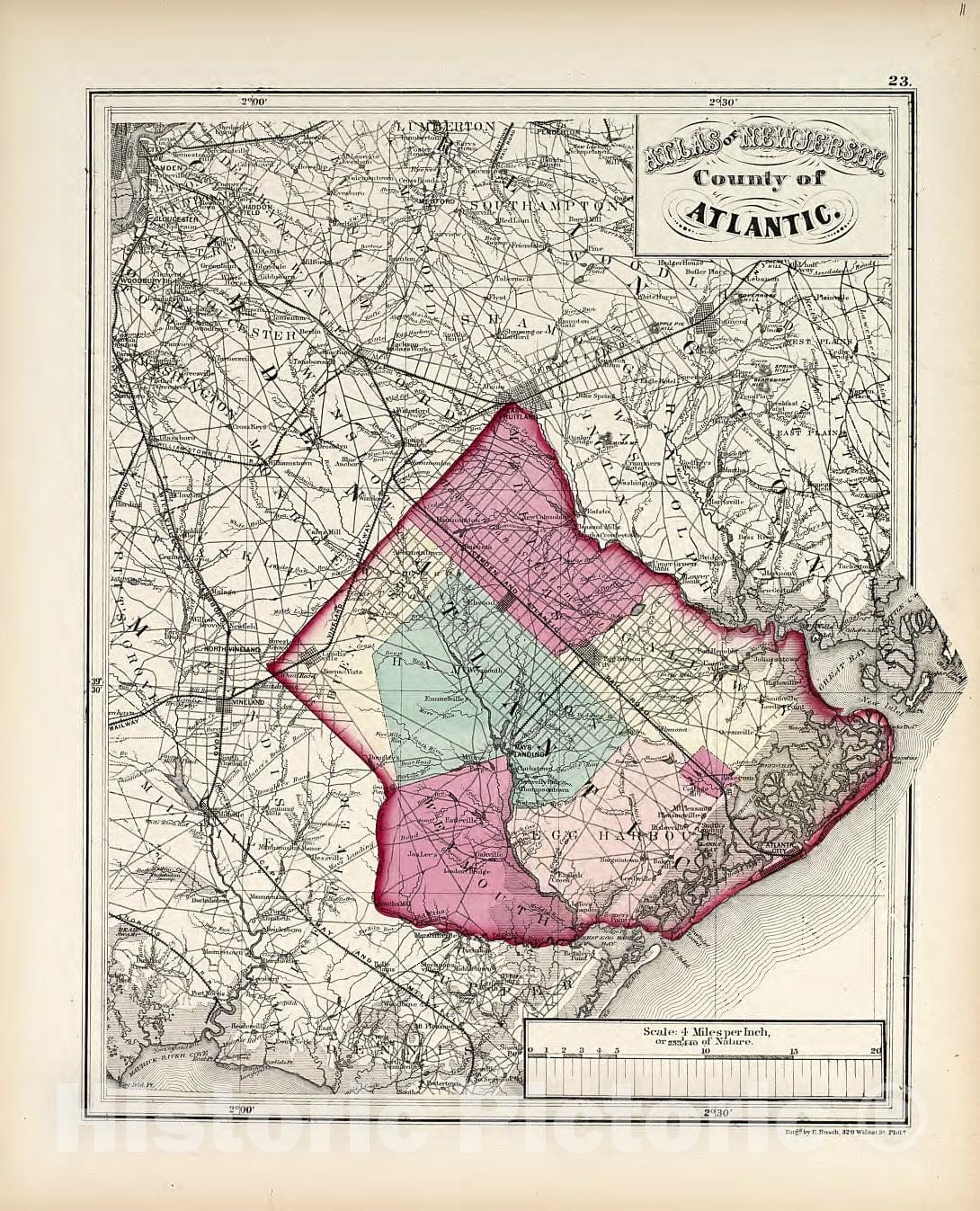 Historic 1873 Map - Combined Atlas of The State of New Jersey - County of Atlantic - Atlas of The Late Township of Greenville