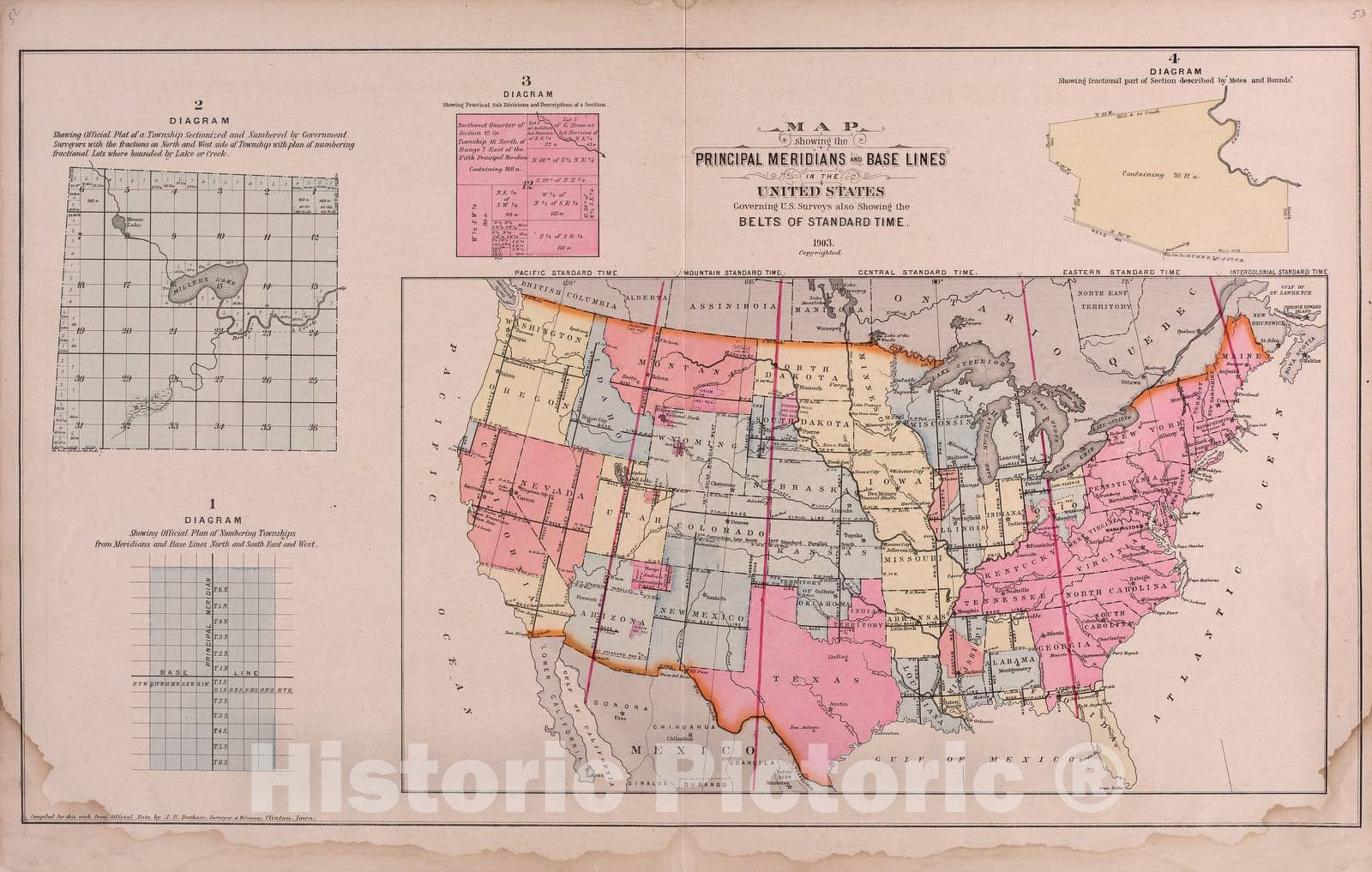 Historic 1905 Map - Plat Book of St. Charles County, Missouri - Map Showing The Prime Meridians and Base Lines in The United States - Plat Book of Saint Charles County, Missouri